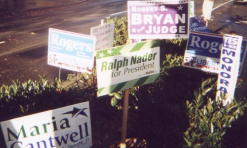 [Photo: Campaign signs in the Fremont triangle]