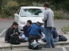 [Photo by Wesley Chan: Coed Astronomy in the Parking Lot]