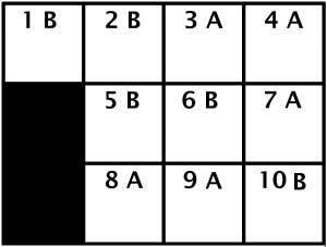 answer grid: 1 2 3 4 / X 5 6 7 / X 8 9 10