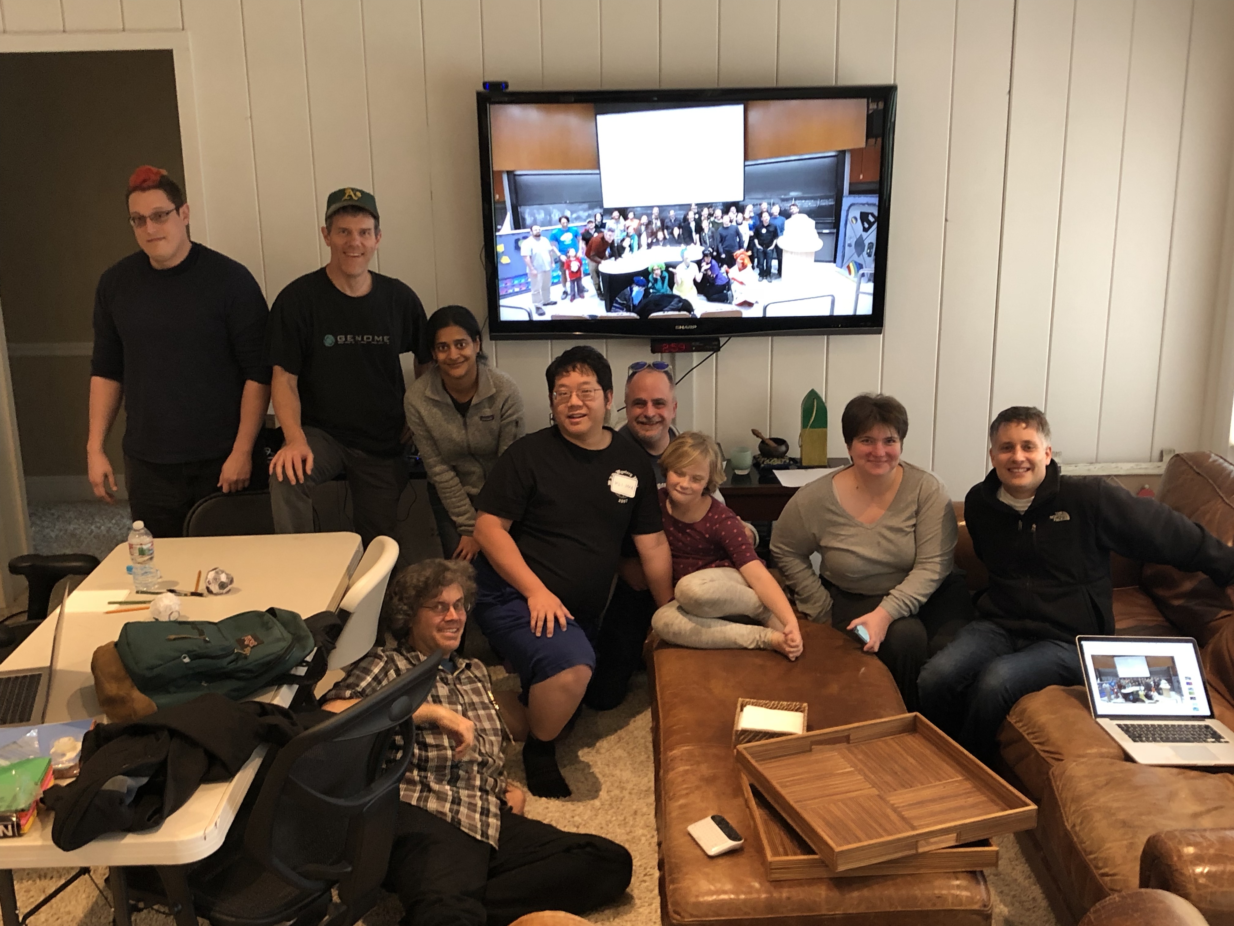 Photo: Ian, Stribs, me (floor), Nina, Wei-Hwa, David, Josie, Trisha, Charlie; not shown: Kiki, taking the photo