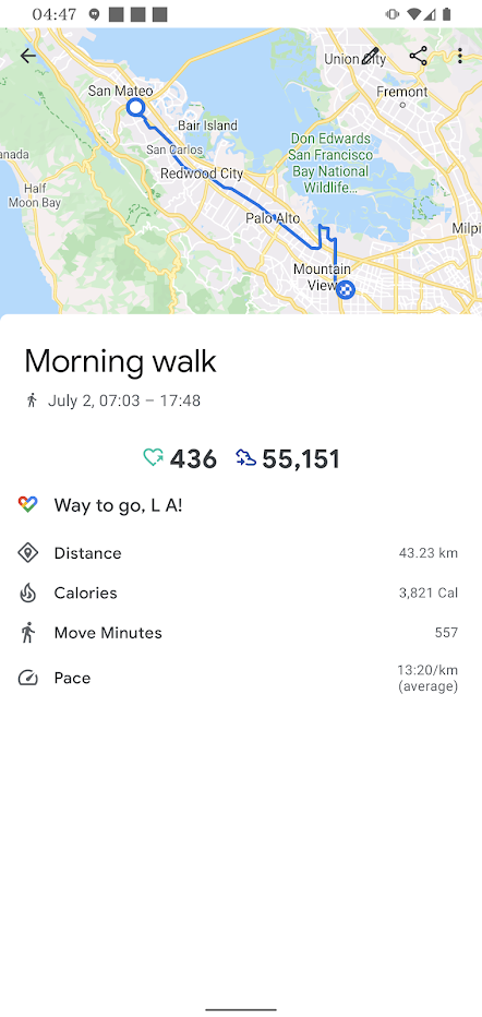 screen shot of fitness app