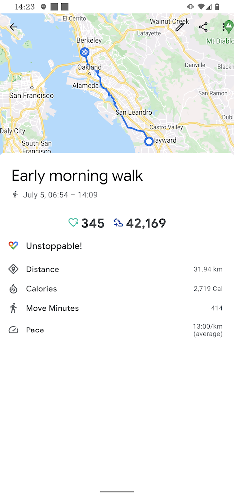 screen shot of fitness app