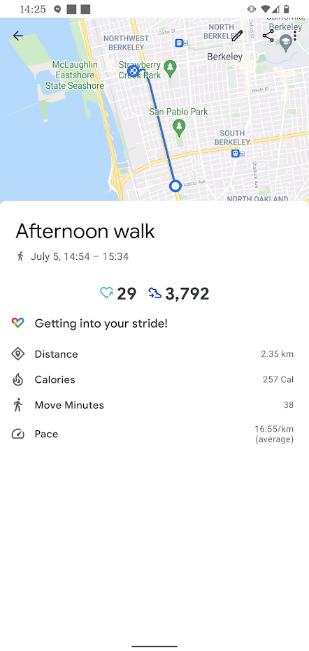 screen shot of fitness app map