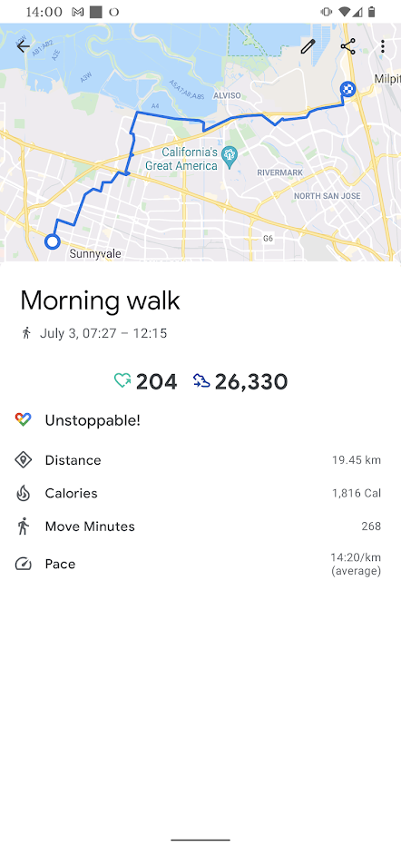 screen shot of fitness app