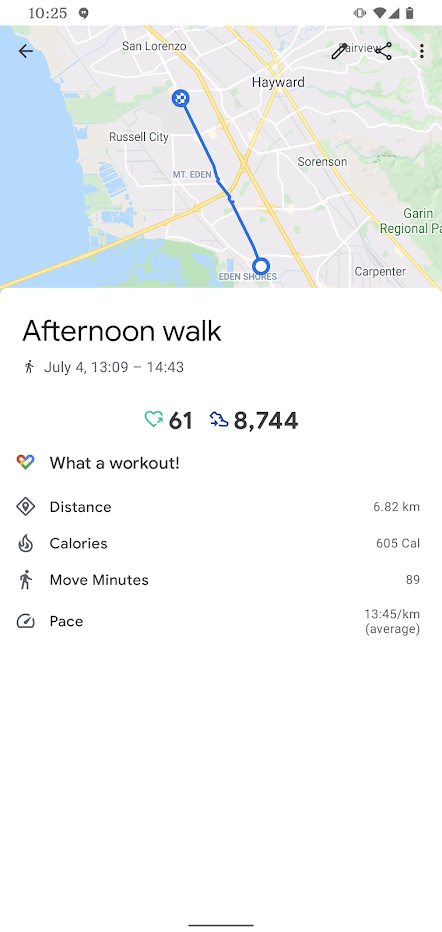 screen shot of fitness app