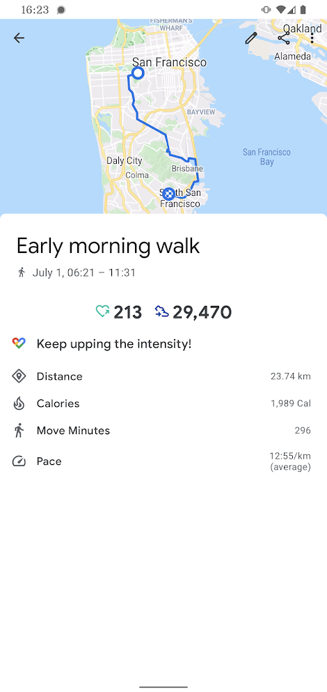 screen shot of fitness app showing morning progress