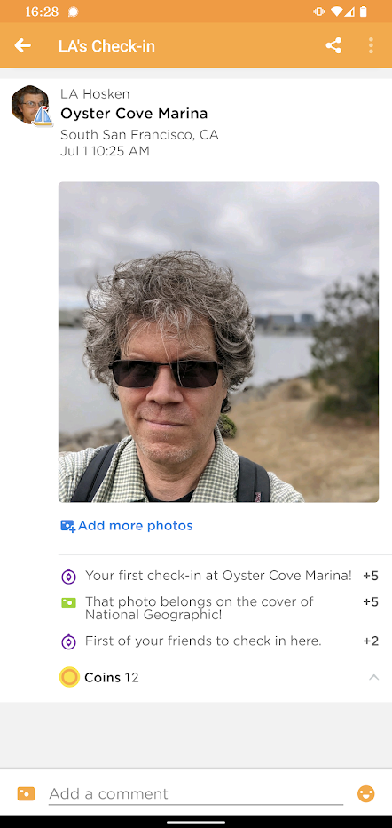 screen shot of Swarm check-in at Oyster Point