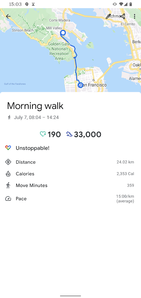 screen shot of fitness app