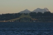 Astoria bridge crossing the mouth of the Columbia River. The bridge's main span is 1,232 feet in length, the longest 'continuous truss' in the world.