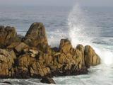 [Photo: rocks and a wave on the Monterey coast]