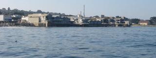 [photo: Monterey Bay Aquarium, as seen from a whale-watching boat]