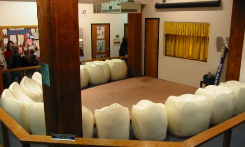 [Photo: Stage of the Dental Health Theater]