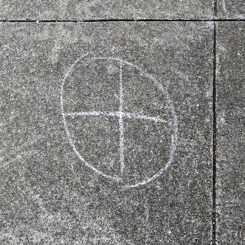 photo: chalk marks on ground indicating that HHH hounds should choose carefully