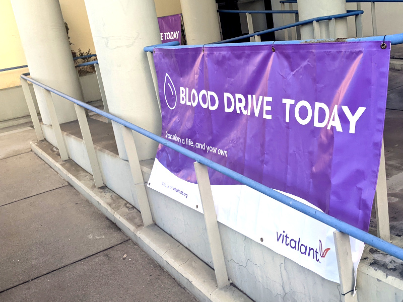banner reading Blood Drive Today
