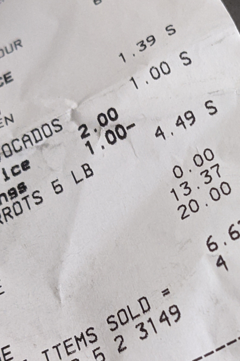 grocery store receipt with total $13.37