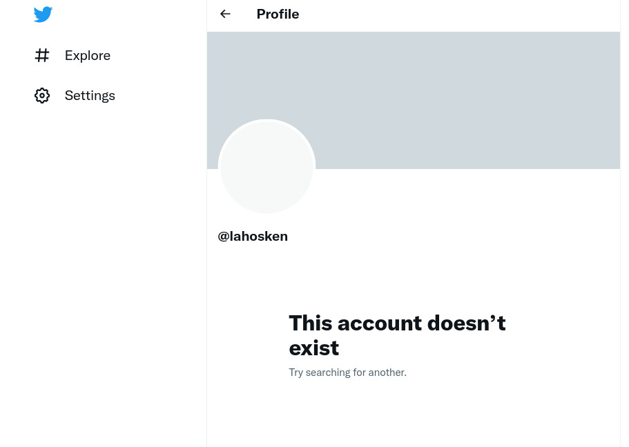 [screen shot of Twitter profile page: "This account does not exist"