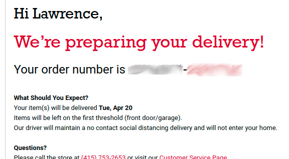 Your item(s) will be delivered Tue, Apr 20