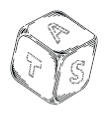 a six-sided die with letters A T S on faces facing the viewer