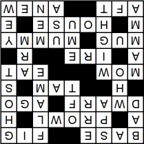 filled-in crossword grid, upside-down