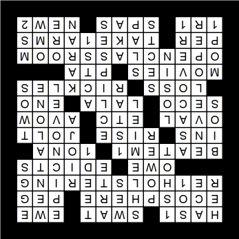 filled-in crossword grid, upside-down
