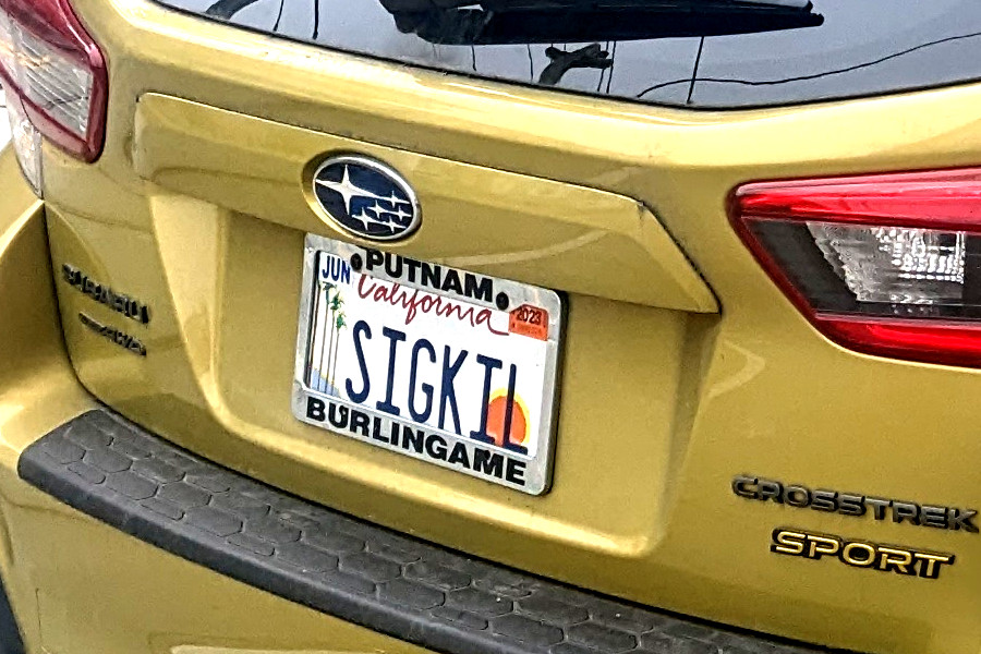 a car parked on Carl Street. Its license plate reads SIGKIL