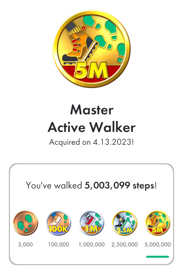 screen shot of a game "achievement badge" for five millions steps
