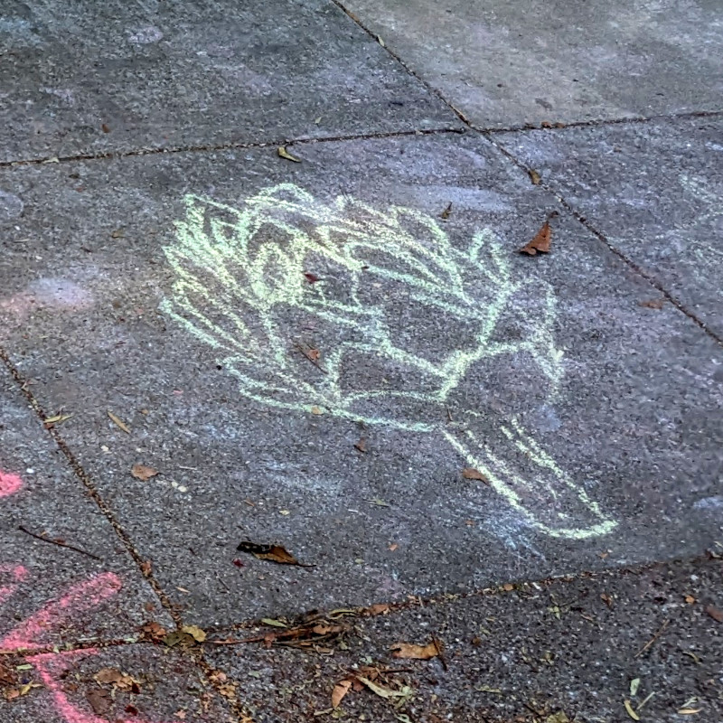 a different sidewalk chalk rendition of an artichoke