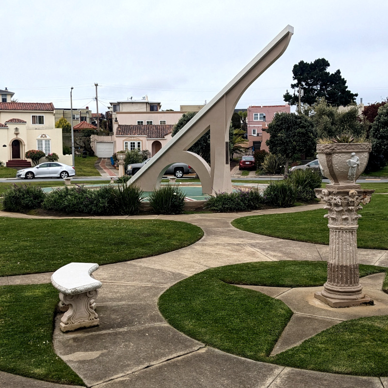 Giant sundial surrounded by Urbano Ave