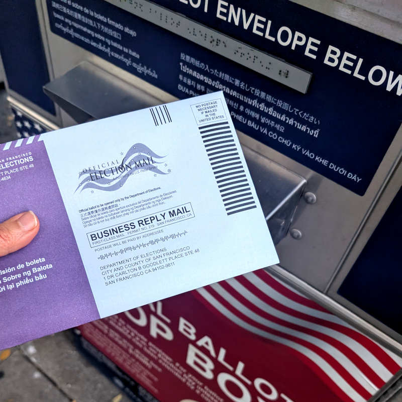 some goofus left his thumb in the shot when dropping his ballot in the Parnassus Ave drop box