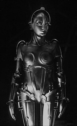 robot lady from a 1920s movie. kind of a C-3PO vibe, but of course she came first