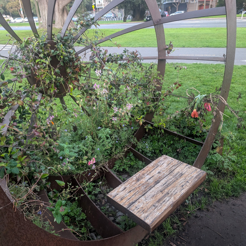 little wooden seat for handy contemplation and/or selfie-taking