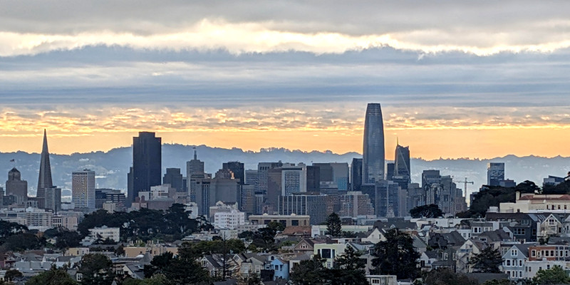 San Francisco's skyline early in the morning under storm clouds